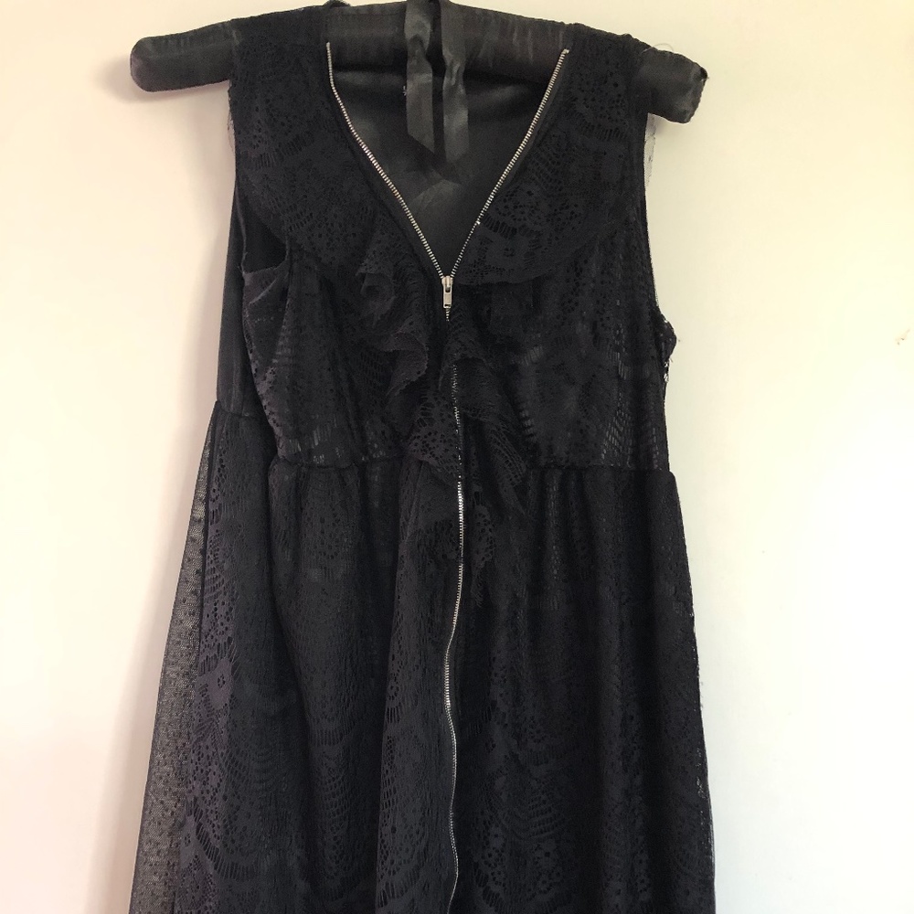Dark Romantic Black Lace Zip Up Mini Dress sz S